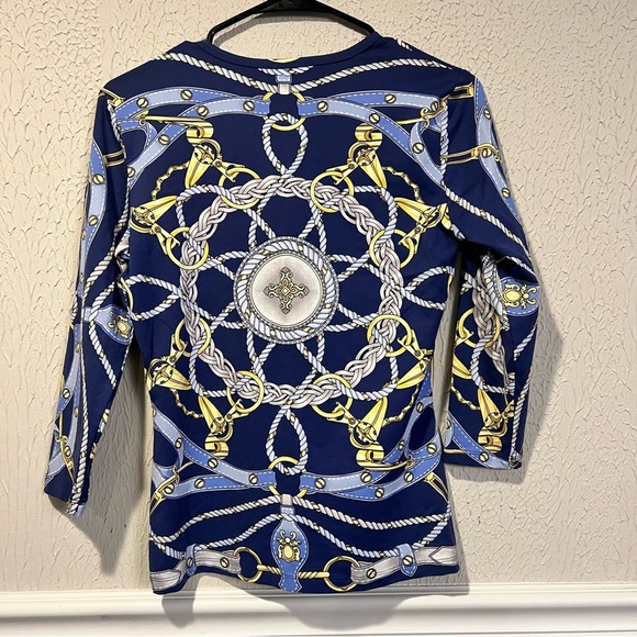 J. McLaughlin Blue and Gold Nautical Print Catalina cloth top size small - Picture 7 of 9